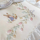 Triogift  Embroidered Milk Fiber Vintage Rabbit Four-Piece French Girl Heart Embroided Bed Sheet Quilt Cover