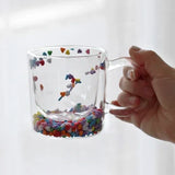 Triogift  -   Shining Fairy Double Layer Quicksand Water Cup Big Ear Coffee Breakfast Heat Insulation Bubble Sequin Creative Glass