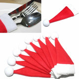 Triogift  1-10Pcs Mini Santa Hat Christmas Tableware Holder Bottle Wine Bottle Covers Velvet Lollipops Caps Cover Hats Xmas Party Decor