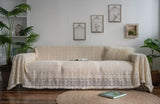 Triogift Love Seat Sofa Cover Single Double Set Retro Hollow Lace Picnic Blanket Throw Blanket Three-Seater Sofa Decoration Beige