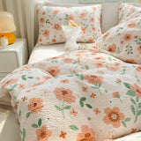 Triogift Ins Floral Style Bedding Set No Filler Breathable Seersucker Soft Single King Size Duvet Cover Flat Fitted Sheet Pillowcase Set