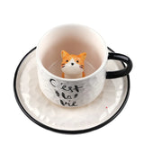 Triogift  -  Cute Kitten Ceramic Cat Claw Cup Afternoon Tea Coffee Cups with Plates Dishes Ceramic Mug for Couples and Children Drinking Milk