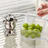 Triogift Bear Storage Jar With 6pcs Fruit Fork Set Ornament Stainless Steel Cute Food Picks Party Luxury Dining Table Decoration Item