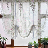 Triogift  Ruffle Floral Pull-Up Curtain for Small Window Lace Sheer Lifting Drape Kitchen Porch Home Decoration Blinds #E