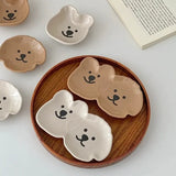 Triogift Kawaii Cartoon Ceramics Little Bear Sauce Dish Japanese Creative Household Seasoning Plate Sauce Salad Plate Table Decoration