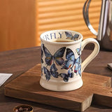 Triogift  -  1pc French Style Coffee Mug Blue Butterfly Pattern Ceramic Coffee Cup Mother's Day Gift for Family Wife Unique Anniversary Gifts