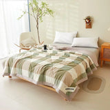 Triogift Japanese-style Plaid Spring Summer Quilt 100% Cotton Filling Skin Friendly Quilted Queen Quilts Breathable Double Blanket Summer