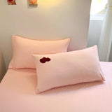 Triogift INS Girls Cherry Bedding Set Soft Washed Cotton Bed Sheet  Quilt Cover Pillowcase Bed Linens