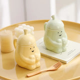 Triogift Super Cute Hugging Pear Ceramic Mug With Lid Cute Water Cup Creative Couple PairCup Funny Birthday Gift Cup