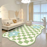 Triogift  Cute Style Living Room Decoration Checkerboard Carpet Fluffy Soft Rugs for Bedroom Home Plush Non-slip Mat Irregular Lounge Rug