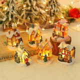 Triogift  Cabin Decoration Christmas Glowing Ornaments Resin LED Houses Christmas Kids Gifts Snowman Santa Claus Microlandscape Ornament