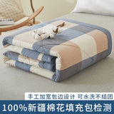 Triogift Japanese-style Plaid Spring Summer Quilt 100% Cotton Filling Skin Friendly Quilted Queen Quilts Breathable Double Blanket Summer