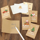 Triogift 6/12pcs Vintage Merry Christmas Holiday Greeting Cards Kraft paper Gift Card with Envelope Sticker New Year Xmas Folding Card