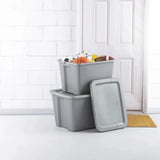 Triogift 30 Gallon Tote Box Plastic, Gray, Set of 6