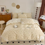 Triogift Lace Style Bedding Set Pure Cotton Bed Sheets Set Girls Room Bedclothes Skin-friendly Duvet Cover Set for Home