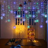 Triogift  3.5M Christmas Snowflake LED String Lights Flashing Fairy Lights Curtain Lights Fancy Holiday Party New Year Decoration