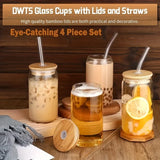 Triogift  -  1/2/4pcs Drinking Glasses With Bamboo Lids And Glass Straw Set 16oz Can Shaped Glass Cups Beer Iced Coffee Glasses Tumbler Cup