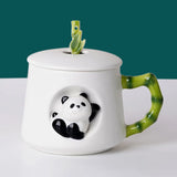 Triogift  -  Panda Ceramic Coffee Cup Dish with Lid Spoon European Couple Mug Afternoon Camellia Tea Cup Breakfast Oatmeal Mug Holiday Gifts