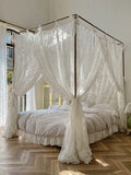 Triogift Quadrate Palace Mosquito Net Romantic French Lace Princess High-end Three-door Thickened Bedcover Bed Curtain Canopy Home Decor