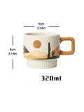 Triogift  -  1pc desert Series Abstract Hand-painted Ceramic Mug American Style Retro Breakfast Cup Home Stackable Milk Water Coffee Cup