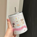 Triogift  -  Kawaii Stainless Steel Thermal Bottle Cup Cute Animal Coffee Cups Vacuum Flasks Themos Travel Portable Water Cup With Lid 350ml