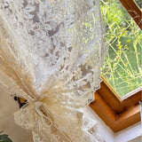 Triogift 1PC Romantic Side Lace Floral Sheer Curtain for Living Room Yellow Embroidery Voile Drape Kitchen Window Wedding #E