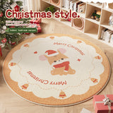 Triogift Cute Cartoon Christmas Round Living Room Carpet Festive Christmas Tree Comfortable Soft Bedroom Round Rugs Home Decoration Rug