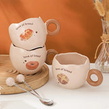 Triogift  -  1pc Ceramic Mug with Spoon Simulated Eggshell Coffee Mug Oatmeal Milk Breakfast Mug Holiday Gift 300ml/10.1oz Coffe Mugs Tea Cup