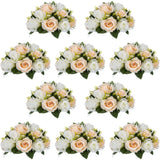 Triogift  15 Heads Plastic Roses With Base Artificial Flower Decoration Pcs of 10 Fake Flower Ball Arrangement Bouquet Home Decor Wedding