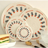 Triogift 4PCS Nordic Style Cotton Placemat Round Coaster Insulated Board Mat Anti-Hot Non-Slip Cutlery Bowl Mat Kitchen Drink Coaster