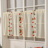 Triogift Christmas Bells Embroidered Lace Curtain Semi-blackout Oblong Embellished Coffee Kitchen Privacy Shower Short Curtain Decoration