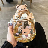 Triogift  -  Cute Water Bottle For Girl Kid Large Capacity Mug Outdoor Sport Drinking Kettle Portable Kawaii Bear Cup 1.3L Tumbler With Straw