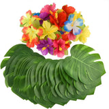 Triogift Tropical Monstera Palm Leaves Hibiscus Flower Hawaiian Luau Leaves Tropical Party Jungle Beach Table Decoration Wedding Birthday