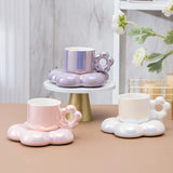 Triogift  -  Ceramic coffee cups and exquisite mugs and saucers set girls' high-value cherry blossom cups are luxurious and luxurious.