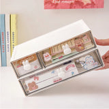 Triogift Cute Desk Organizer Drawer With Sticker Kawaii Plastic Office Table Organizer Stationery Storage Box Container For Home School