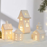 Triogift Christmas ceramic house pendant LED light-emitting hollow Christmas scene window ornament Christmas gift