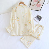 Triogift 2024 Spring Crepe Kimono Long Sleeve Home Clothes Female Sleepwear Gauze Cotton V-Neck Home Suit Women's Pajama