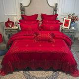 Triogift  European Princess Style Lace Duvet Cover Set Red High-end Wedding Bedding set King Queen Size Bed set bed sheet set juego de cam