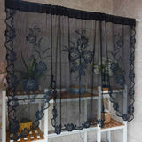 Triogift Black Floral Lace Pull Curtain Roman Lifting Sheer Voile Drape Door Small Window Kitchen Porch Partition