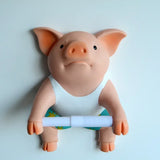 Triogift  PVC Pig Style Toilet Paper Holder Punch-Free Hand Tissue Box Household Paper Towel Holder Reel Spool Device Bathroom Accessory