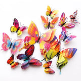 Triogift  12pcs/set 3D Double-layer Butterfly Wall Stickers with Magnet PVC Butterflies Refrigerator Stickers Home Wedding Christmas Decor