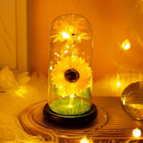 Triogift  Artificial Flower Sunflower Tulip Glass Dome for Mother's Day Valentine's Day Gift Home Decorations LED Night Lamp Bedroom Decor