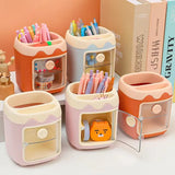 Triogift Piggy Drawer Pen Holder Girl Heart Student Multifunctional Storage Office Stationery Rreative  Cartoon Multi Grid Cute