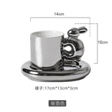 Triogift  -  Style 220ml Exquisite Rabbit Ceramic Coffee Cup Breakfast Milk Mug Dish Afternoon Camellia Tea Cup Office Home Mug Couple Gift