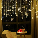 Triogift  3.5M Christmas Snowflake LED String Lights Flashing Fairy Lights Curtain Lights Fancy Holiday Party New Year Decoration