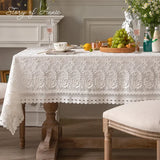 Triogift Luxury Lace Tablecloth Party Table Cloth American White Embroider Table Decoration for Living Room Bedroom Table Cover