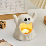 Triogift Ceramics Ghost Candle Holder Cute Halloween Candle Holder Home Table Candlestick Holder Decor Aroma Holder For Home Party Decor