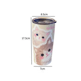 Triogift  -  Kawaii Cat Thermos Cups Tumbler For Hot Cold Coffee Tea Cute 550ml Sainless Steel With Straw Insulated Thermal Cup Water Bottle