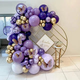 Triogift 130Pcs Purple Balloon Garland Kit Dark Purple Metallic Gold Arch Lavender Light Decoration For Baby Girl Princess Party Birthday