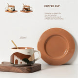 Triogift  -  Korean Style Vintage Ceramic Coffee Cup and Saucer Set, Heat Resistant with Spoon, Household Breakfast Milk Mug